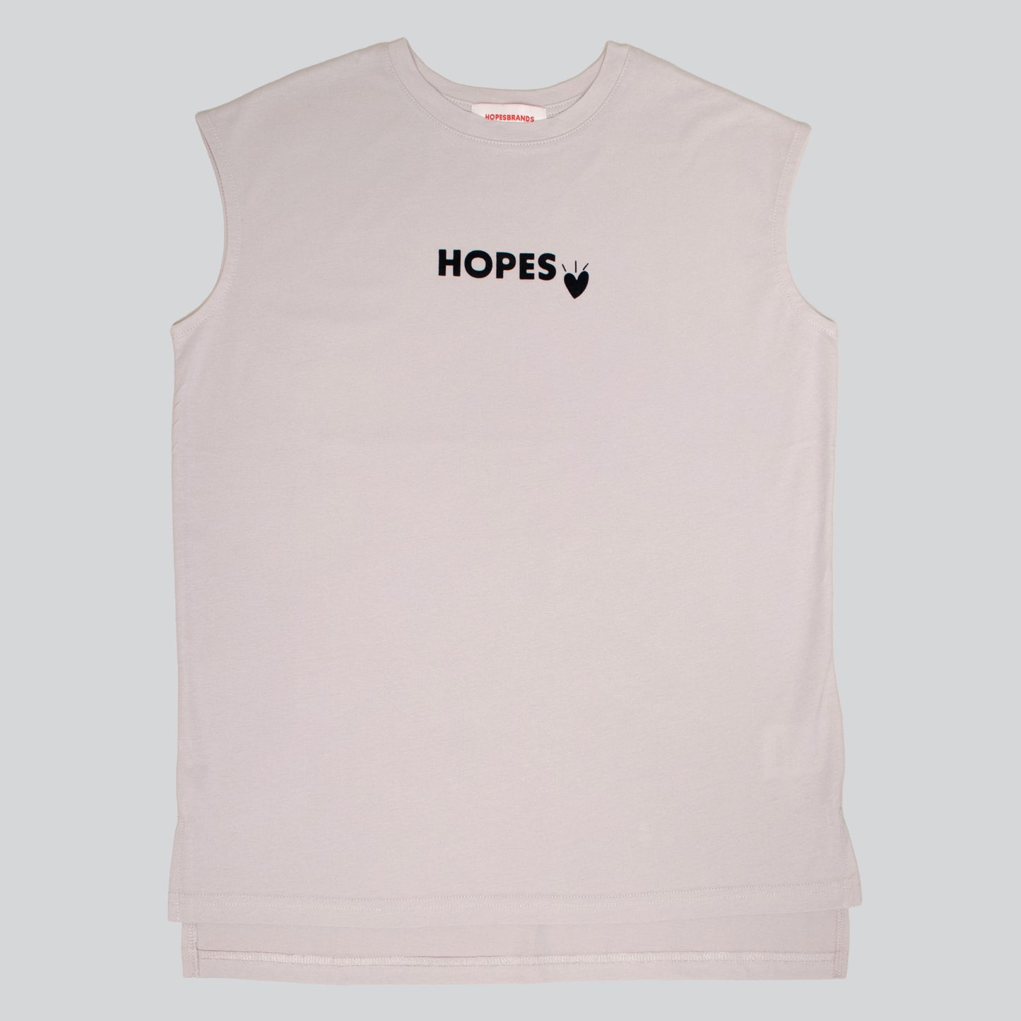 Hopesbrands beige Cool Touch Tank Top with black flocked Hopes logo on chest, designed for comfort and breathability.