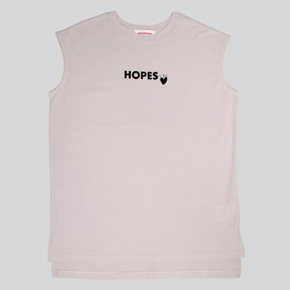 Hopesbrands beige Cool Touch Tank Top with black flocked Hopes logo on chest, designed for comfort and breathability.