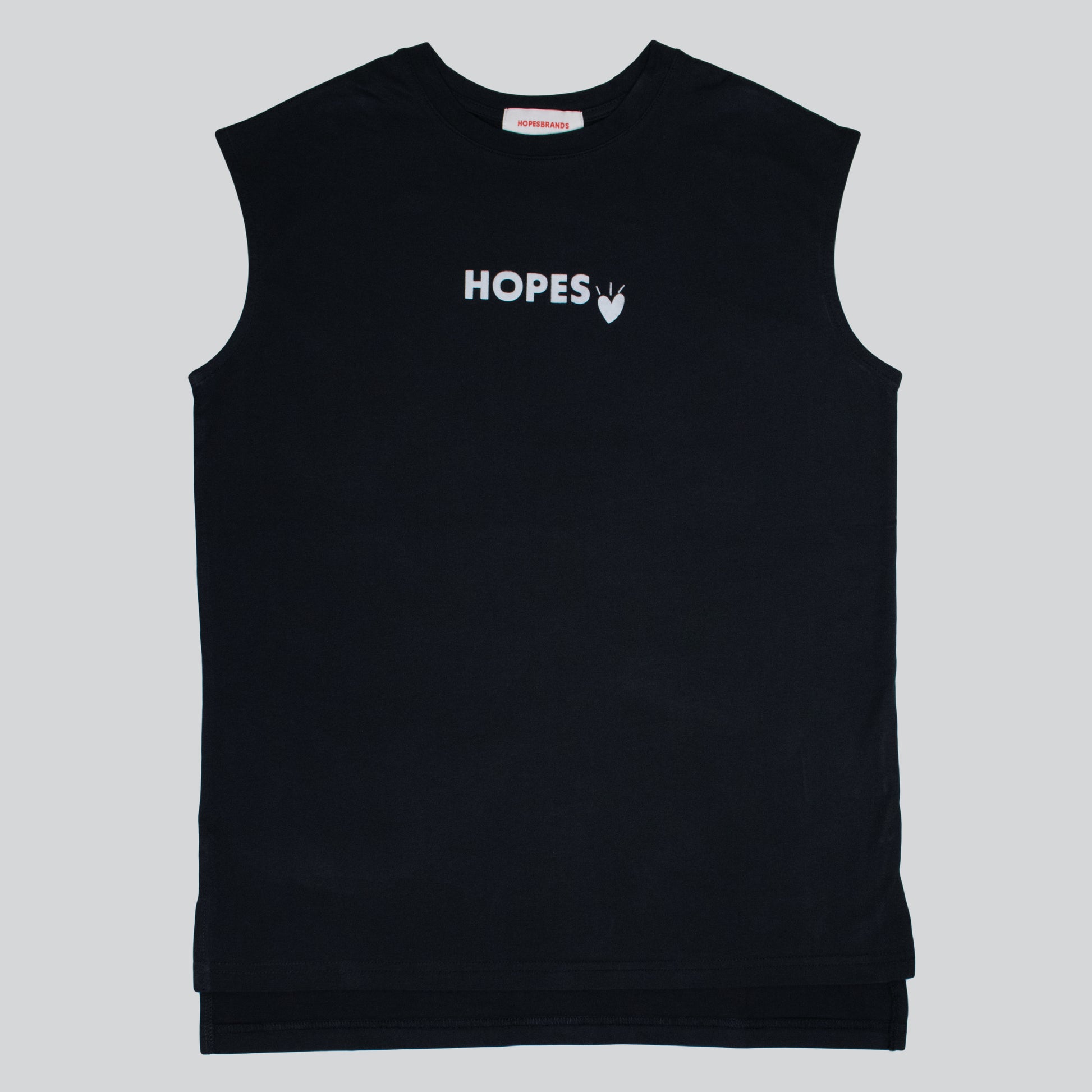 Hopesbrands black Cool Touch Tank Top with white flocked Hopes logo on chest, designed for comfort and breathability.