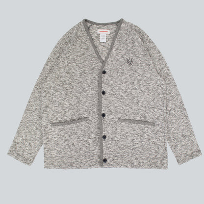 Hopes x Tieasy mix charcoal cardigan with embroidered diamond heart logo, two pockets, and a comfortable fit.