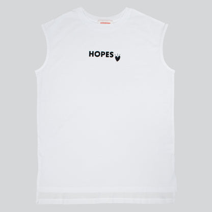 Hopesbrands white Cool Touch Tank Top with black flocked Hopes logo on chest, designed for comfort and breathability.